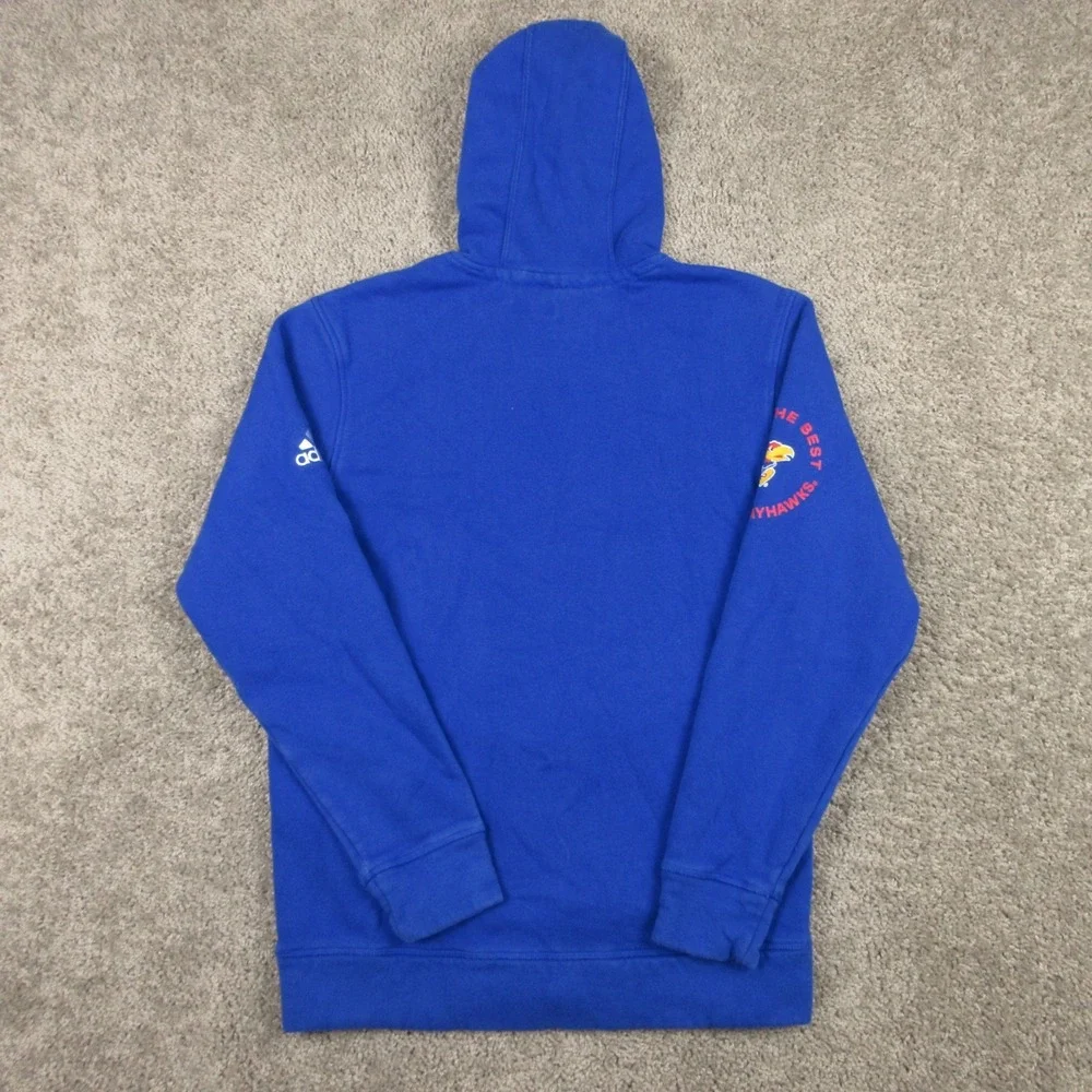 Kansas Jayhawks Sweater Mens Medium Blue Hoodie Sweatshirt Adidas Basketball EUC
